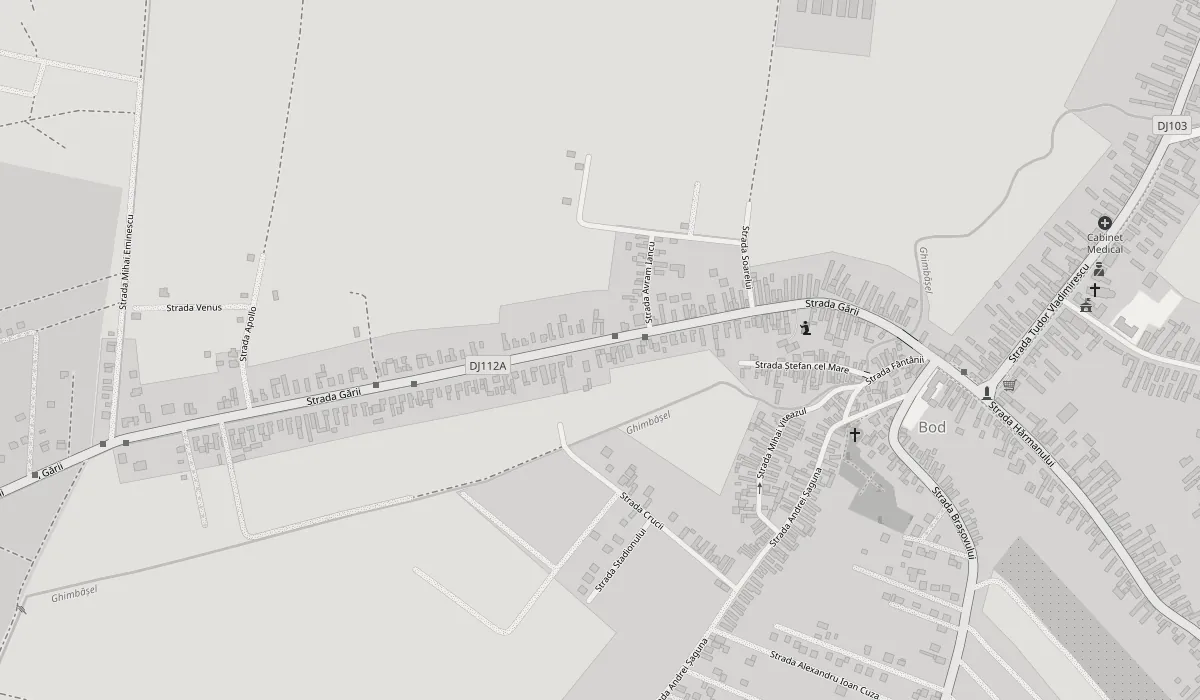 Hartă cu localizarea vulcanizării pe Strada Gării, în Bod
